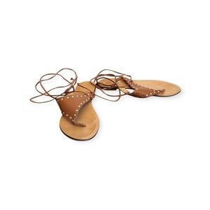 J. Crew ankle tie thong studded sandals brown 7.5  J0156